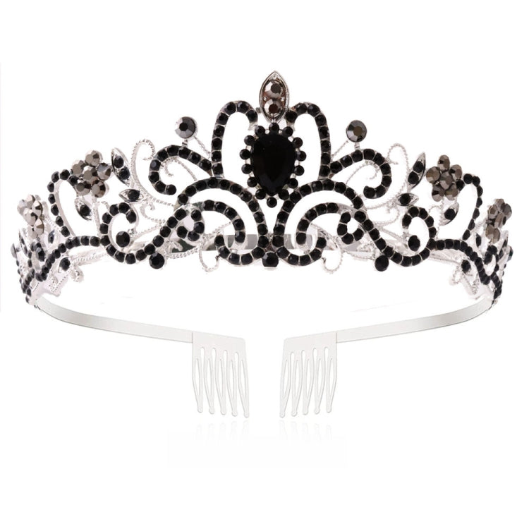 G2888 Crystal Diamond Wedding Party Braided Hair Crown Show Headband, Color: Silver Black