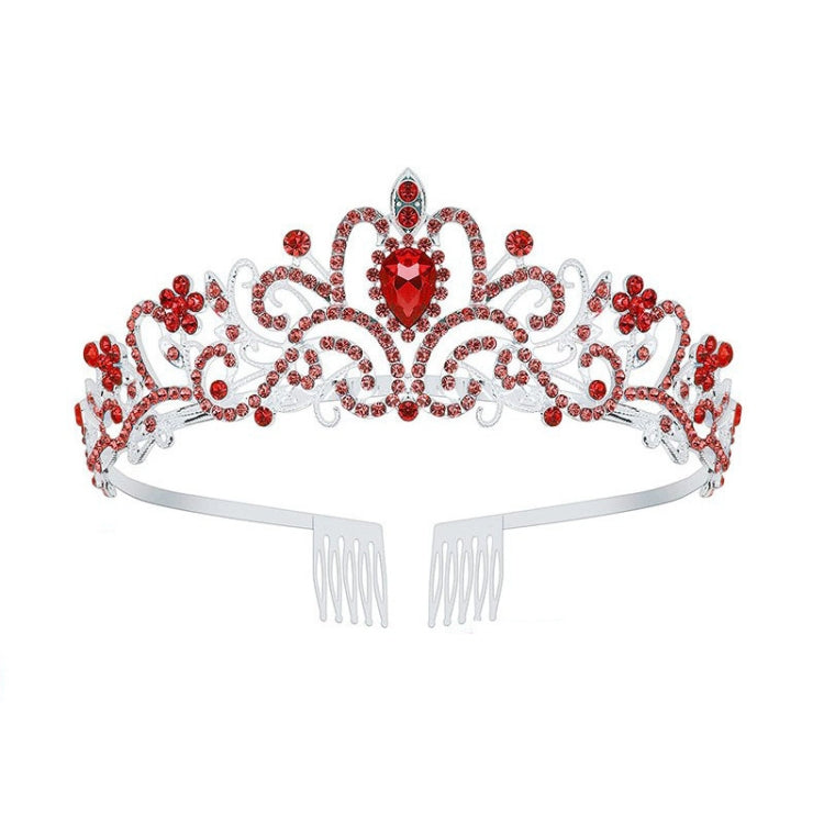 G2888 Crystal Diamond Wedding Party Braided Hair Crown Show Headband, Color: Silver-Red Diamond