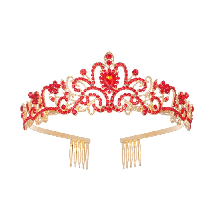 G2888 Crystal Diamond Wedding Party Braided Hair Crown Show Headband, Color: Gold-Red Diamond