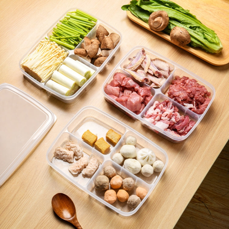 3 PCS 4 Compartment Refrigerator Crisper Stackable Food Preparation Boxes, Size: Small(White)