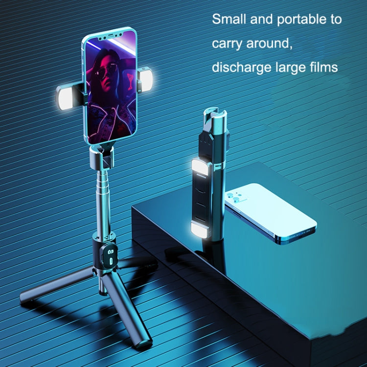 Retractable Bluetooth Selfie Stick Mobile Phone Live Broadcast Tripod Stand, Style: Double Light (White)