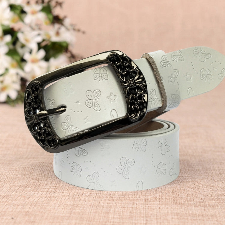 ZK--067 Retro Engraved Buckle Butterfly Print Pin Buckle Leather Belt, Length: 115cm