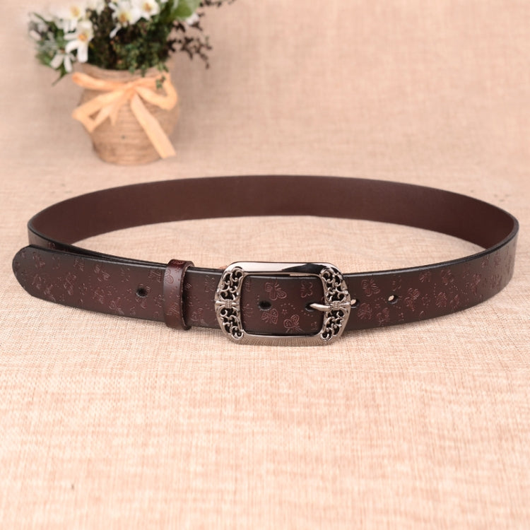 ZK--067 Retro Engraved Buckle Butterfly Print Pin Buckle Leather Belt, Length: 115cm