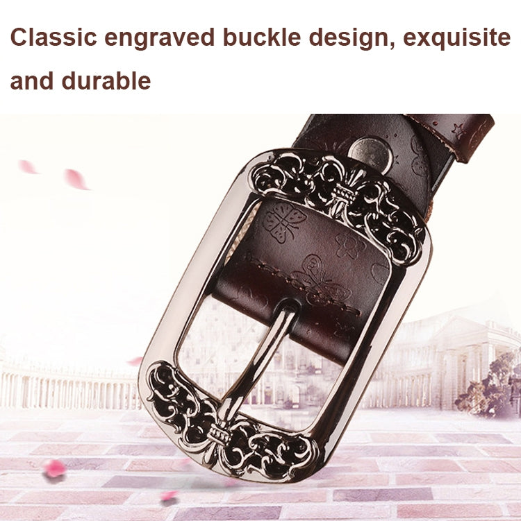 ZK--067 Retro Engraved Buckle Butterfly Print Pin Buckle Leather Belt, Length: 115cm