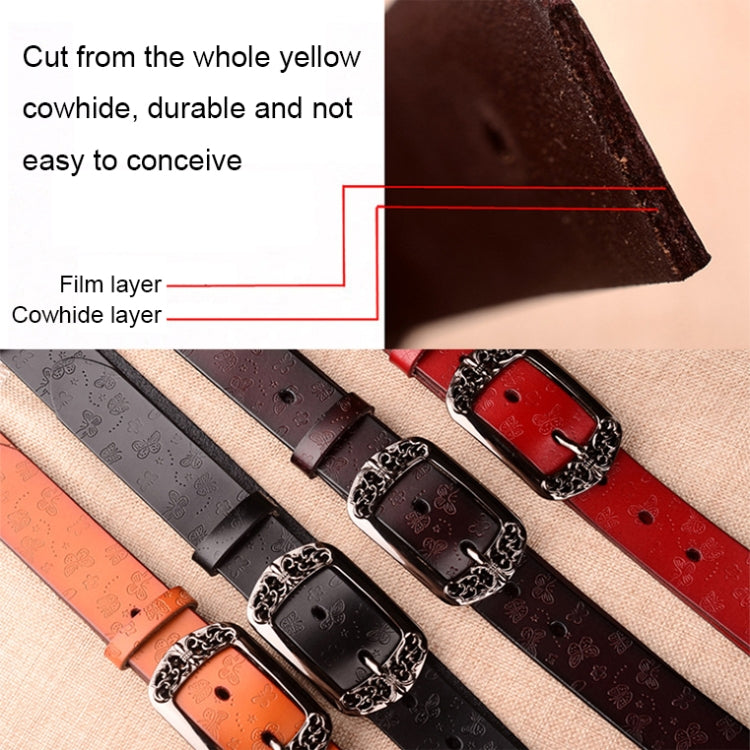 ZK--067 Retro Engraved Buckle Butterfly Print Pin Buckle Leather Belt, Length: 115cm