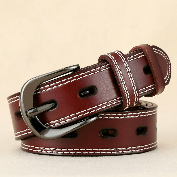 ZK--049 Double-stitched Hollow Pin Buckle Belt, Length: 105cm