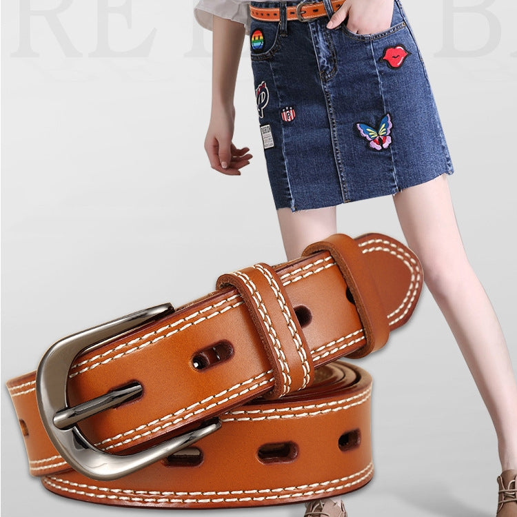 ZK--049 Double-stitched Hollow Pin Buckle Belt, Length: 105cm
