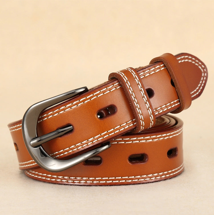 ZK--049 Double-stitched Hollow Pin Buckle Belt, Length: 110cm