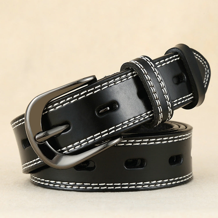 ZK--049 Double-stitched Hollow Pin Buckle Belt, Length: 115cm
