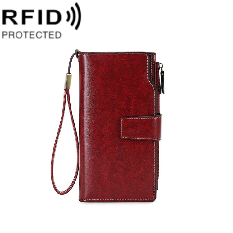 1669 RFID Anti-magnetic Anti-theft Retro Long Wallet Card Holder Document Bag