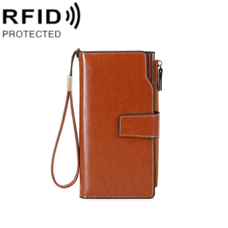 1669 RFID Anti-magnetic Anti-theft Retro Long Wallet Card Holder Document Bag