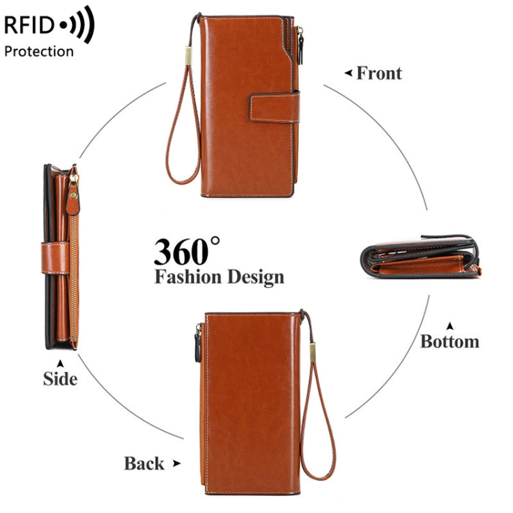 1669 RFID Anti-magnetic Anti-theft Retro Long Wallet Card Holder Document Bag
