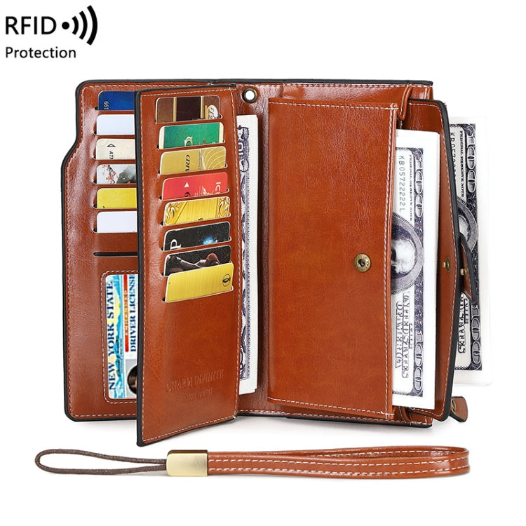 1669 RFID Anti-magnetic Anti-theft Retro Long Wallet Card Holder Document Bag