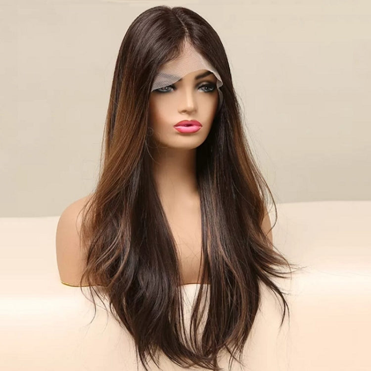 Medium Parted Big Wavy Curly Hair Wig Hand Hook Highlight Lace Wig(Black)