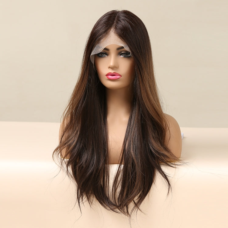 Medium Parted Big Wavy Curly Hair Wig Hand Hook Highlight Lace Wig(Black)