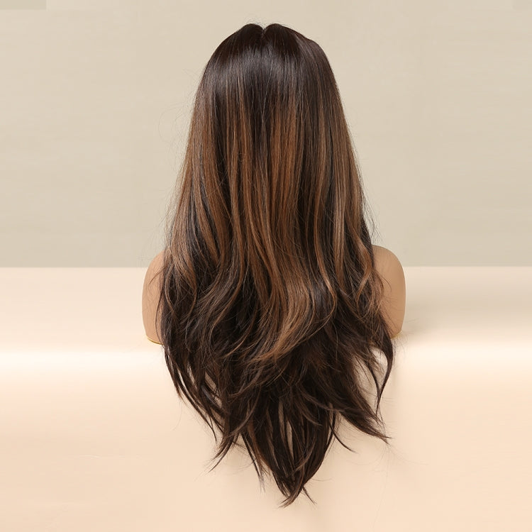 Medium Parted Big Wavy Curly Hair Wig Hand Hook Highlight Lace Wig(Black)