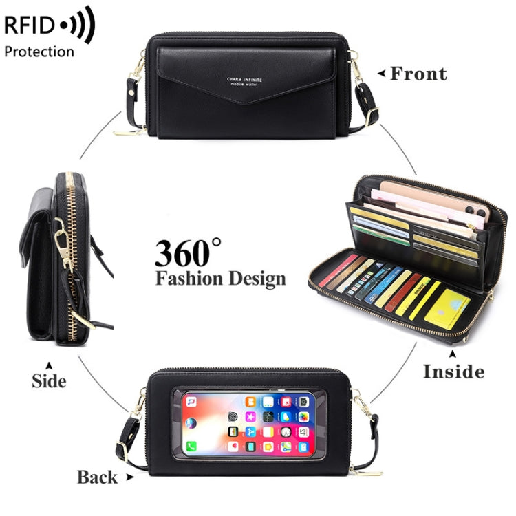 1665 RFID Anti-magnetic Anti-theft Touch Screen Cross-Body Phone Bag Card Holder