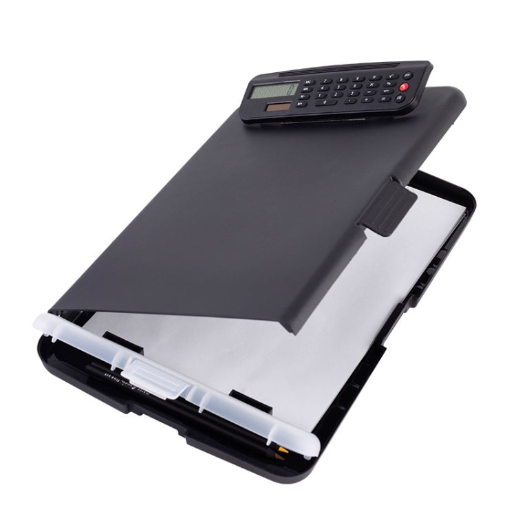 A4 Portable Plastic Clipboard File Storage Box with Calculator(Black)