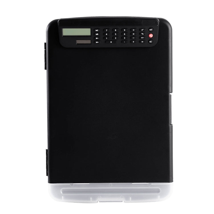 A4 Portable Plastic Clipboard File Storage Box with Calculator(Black)