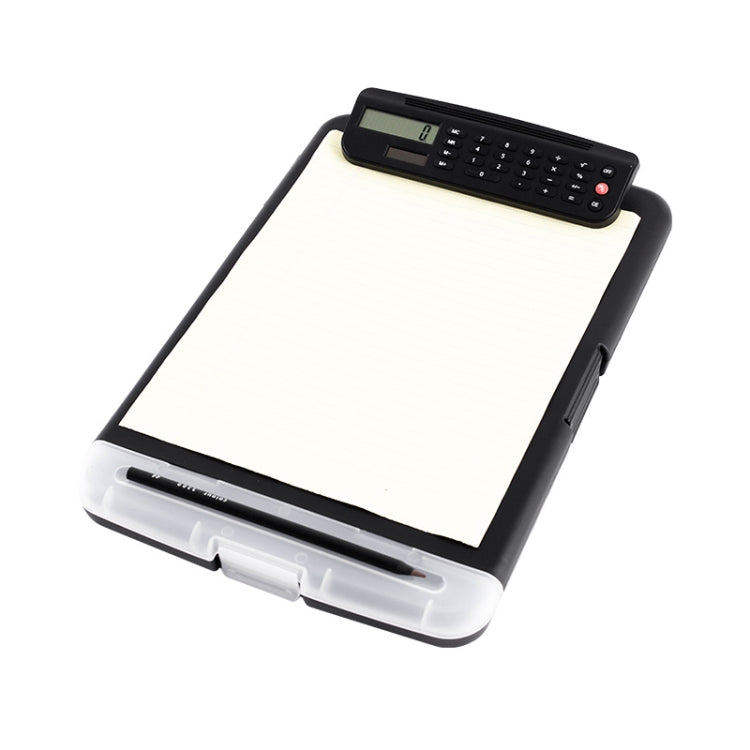 A4 Portable Plastic Clipboard File Storage Box with Calculator(Black)