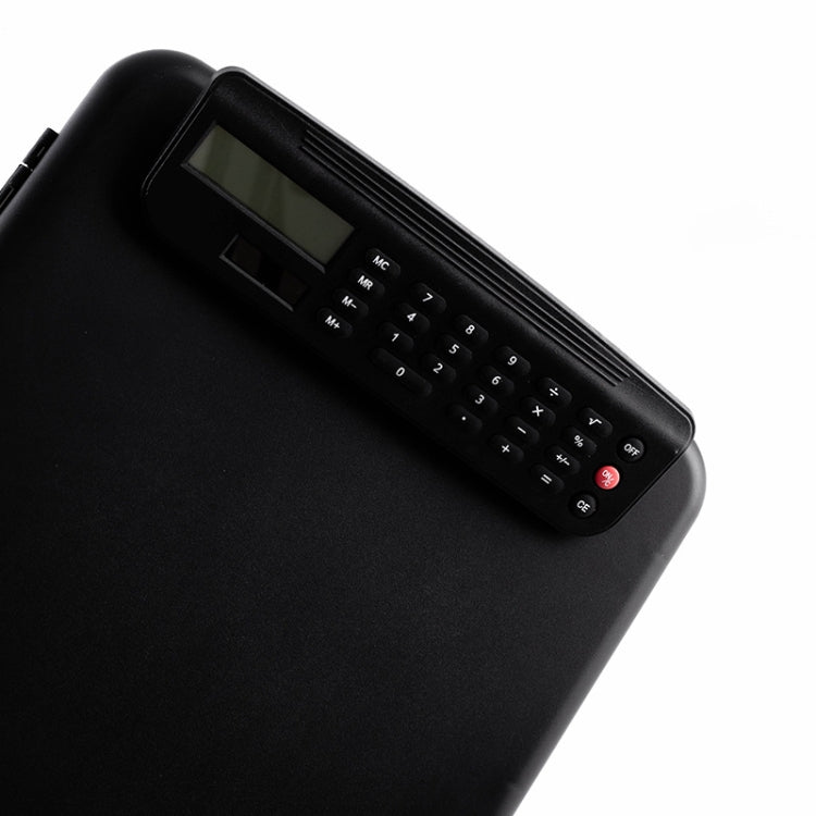 A4 Portable Plastic Clipboard File Storage Box with Calculator(Black)