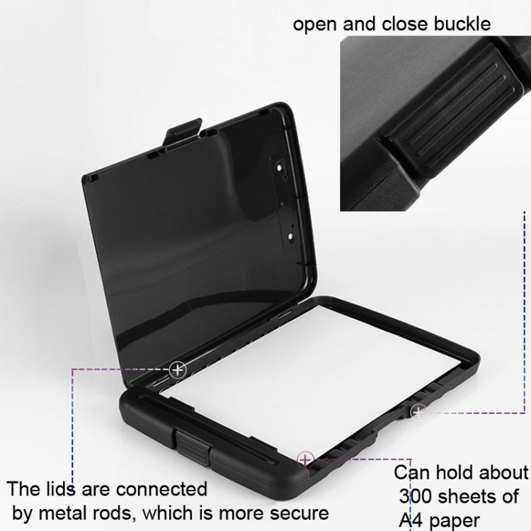 A4 Portable Plastic Clipboard File Storage Box with Calculator(Black)