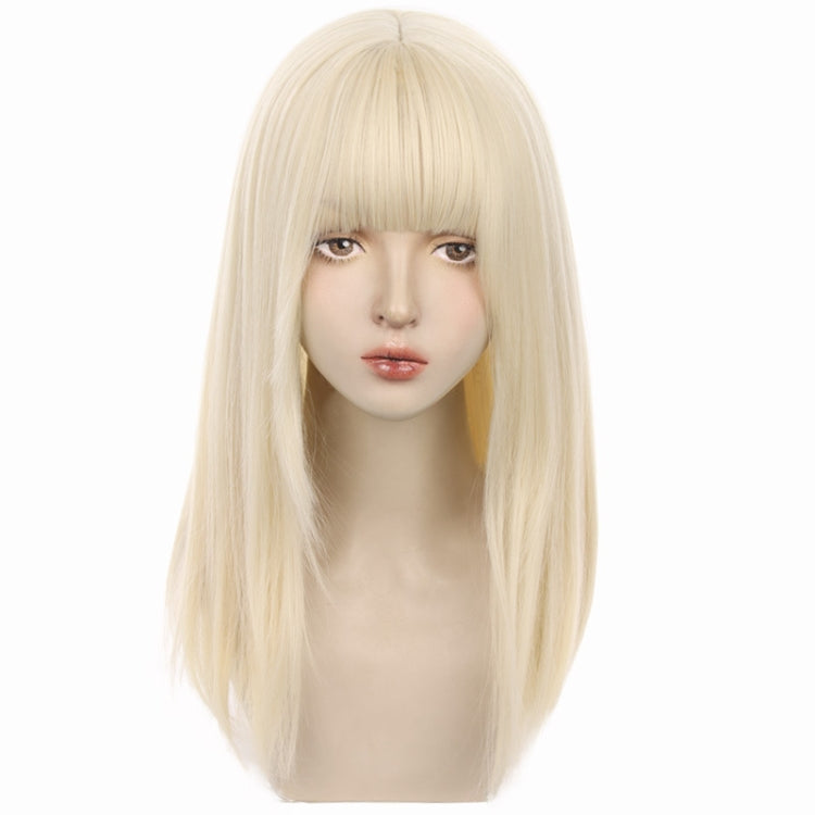 Women Long Hair Natural Full Head Cover Milk Tea Color Wig(White Gold)