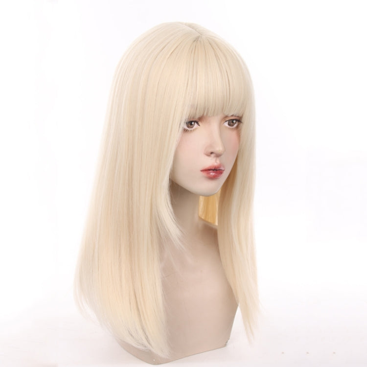 Women Long Hair Natural Full Head Cover Milk Tea Color Wig(White Gold)