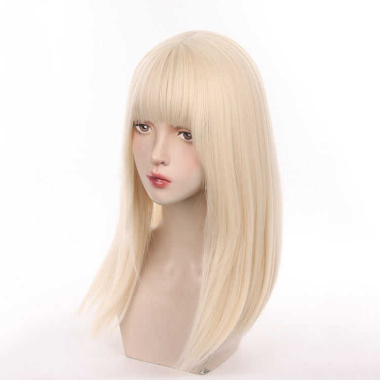 Women Long Hair Natural Full Head Cover Milk Tea Color Wig(White Gold)
