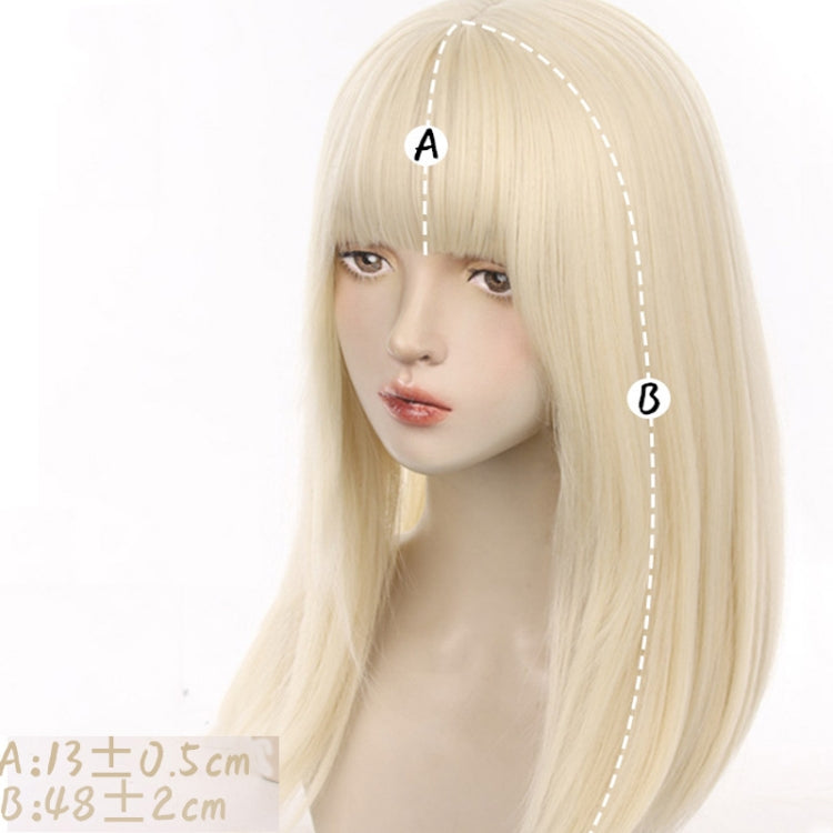 Women Long Hair Natural Full Head Cover Milk Tea Color Wig(White Gold)