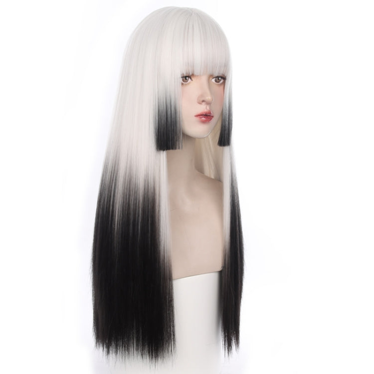 Long Straight Wig with Blunt Bangs Natural Full Head Cover Wig(White)