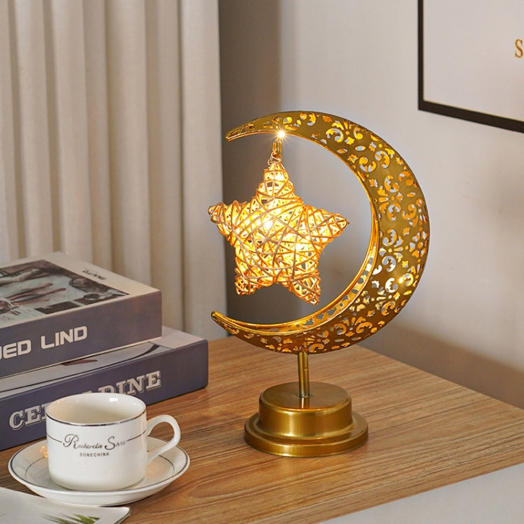 LED Wrought Iron Moon Lamp Decorative Lamp Festival Table Lamp,Style: Rattan Star