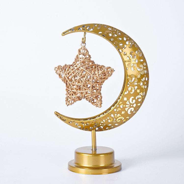 LED Wrought Iron Moon Lamp Decorative Lamp Festival Table Lamp,Style: Rattan Star