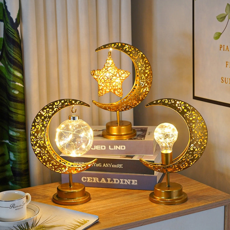 LED Wrought Iron Moon Lamp Decorative Lamp Festival Table Lamp,Style: Rattan Star