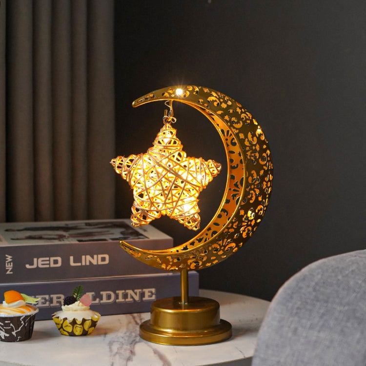 LED Wrought Iron Moon Lamp Decorative Lamp Festival Table Lamp,Style: Rattan Star