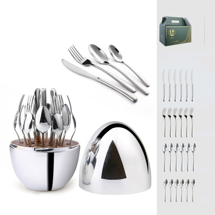 Egg-shaped Western Cutlery Storage Set Party Knife And Fork ABS Silver Egg+24 In 1