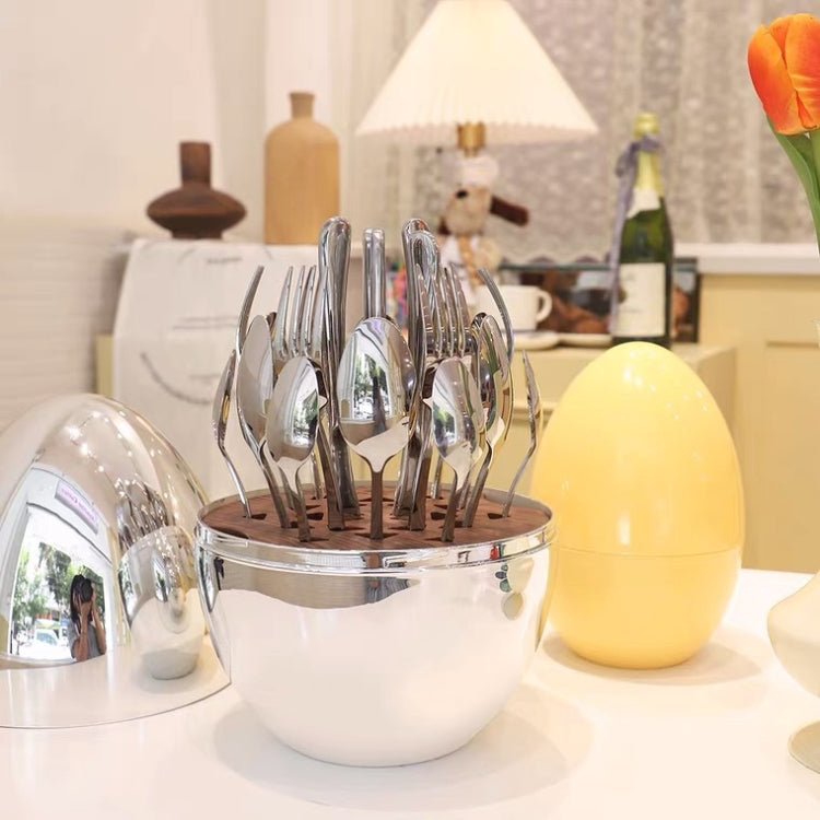 Egg-shaped Western Cutlery Storage Set Party Knife And Fork ABS Silver Egg+24 In 1