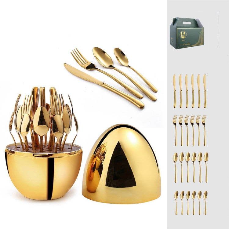 Egg-shaped Western Cutlery Storage Set Party Knife And Fork ABS Golden Egg+24 In 1