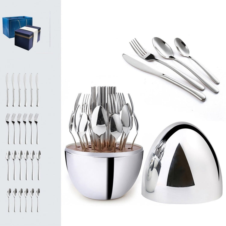 Egg-shaped Western Cutlery Storage Set Party Knife And Fork 304 Silver Egg+24 In 1