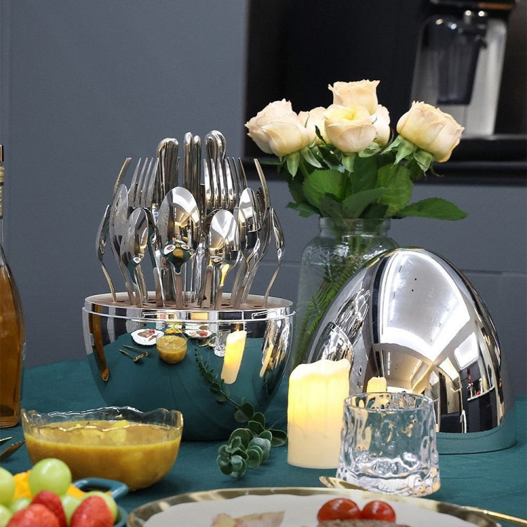 Egg-shaped Western Cutlery Storage Set Party Knife And Fork ABS Golden Egg+Colorful Box