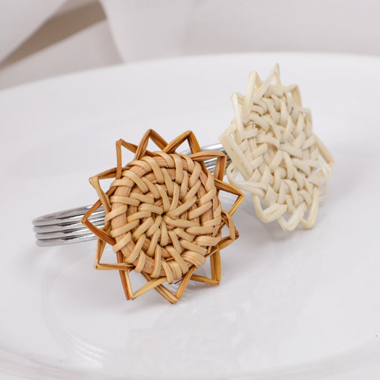 2 PCS Retro Handmade Rattan Weave Napkin Buckle Western Dining Table Napkin Ring 6656