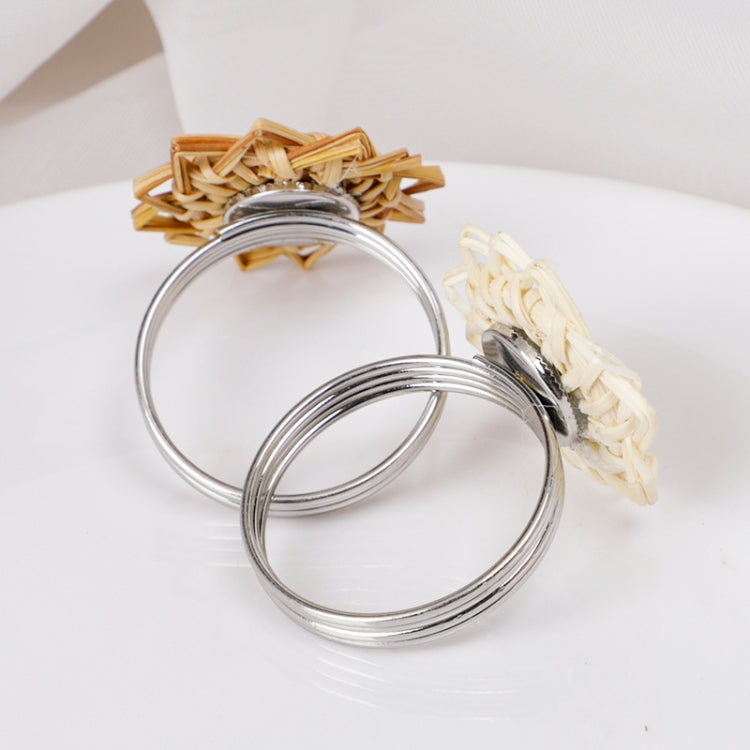 2 PCS Retro Handmade Rattan Weave Napkin Buckle Western Dining Table Napkin Ring 6656
