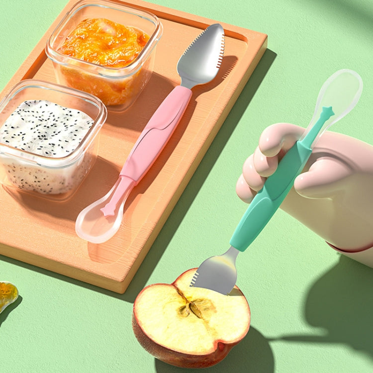 Stainless Steel Silicone Double Head Baby Puree Spoon(Pink)