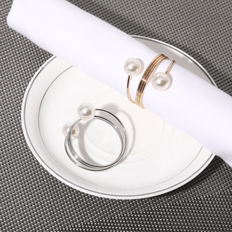 5 PCS Simple Pearl Spring Napkin Buckle Metal Dining Ring