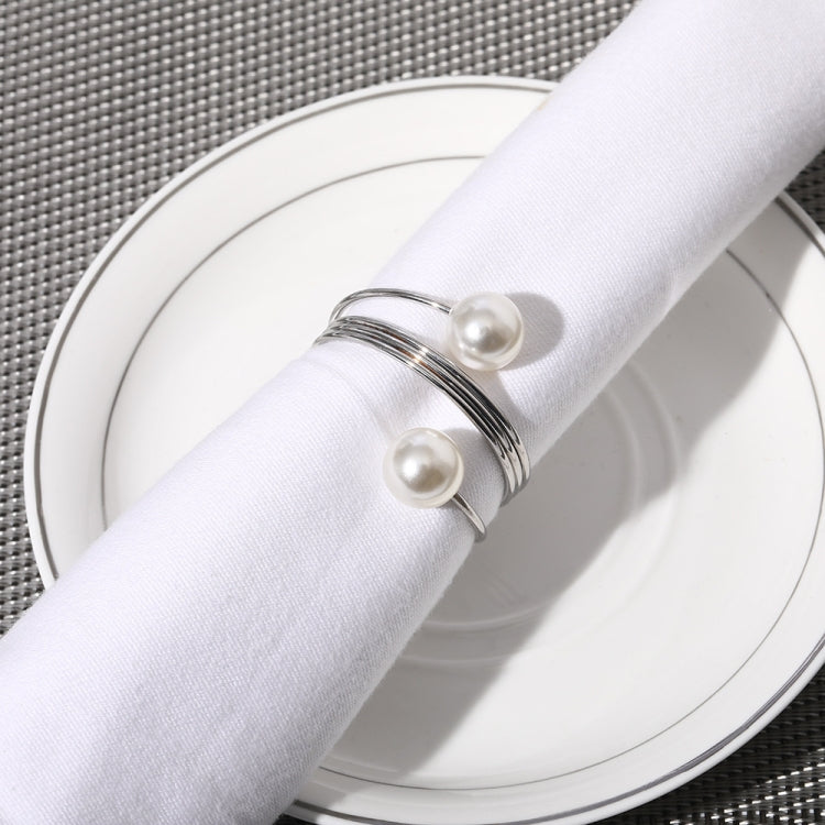 5 PCS Simple Pearl Spring Napkin Buckle Metal Dining Ring