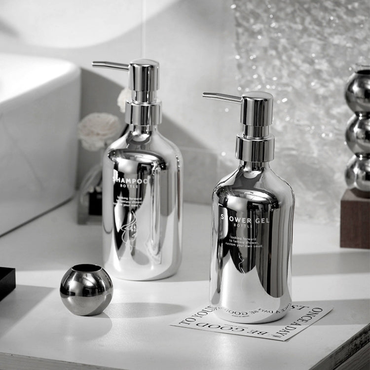 500ml Press Lotion Dispenser Bathroom Electroplated Silver Soap Dispenser Replacement(Shampoo)