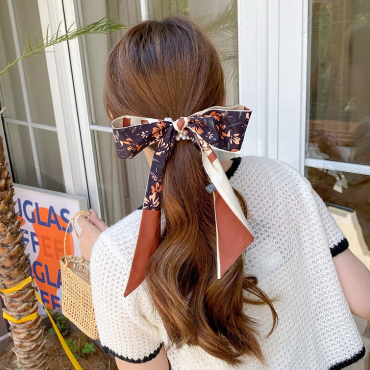 2 PCS QC30162 Elegant Pearl Bow Streamer Tied Hair Rope Hair Bands