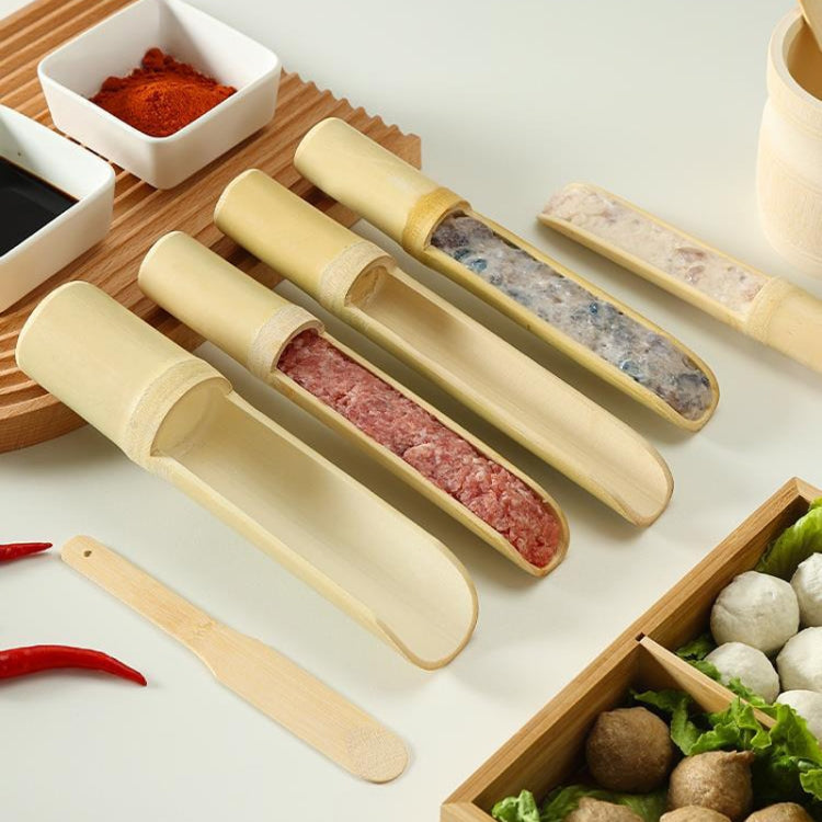 Shrimp Slip Spoon Bamboo Tube Hot Pot Restaurant Plate, Size: 4.5x25x16.8cm+Bamboo Slice