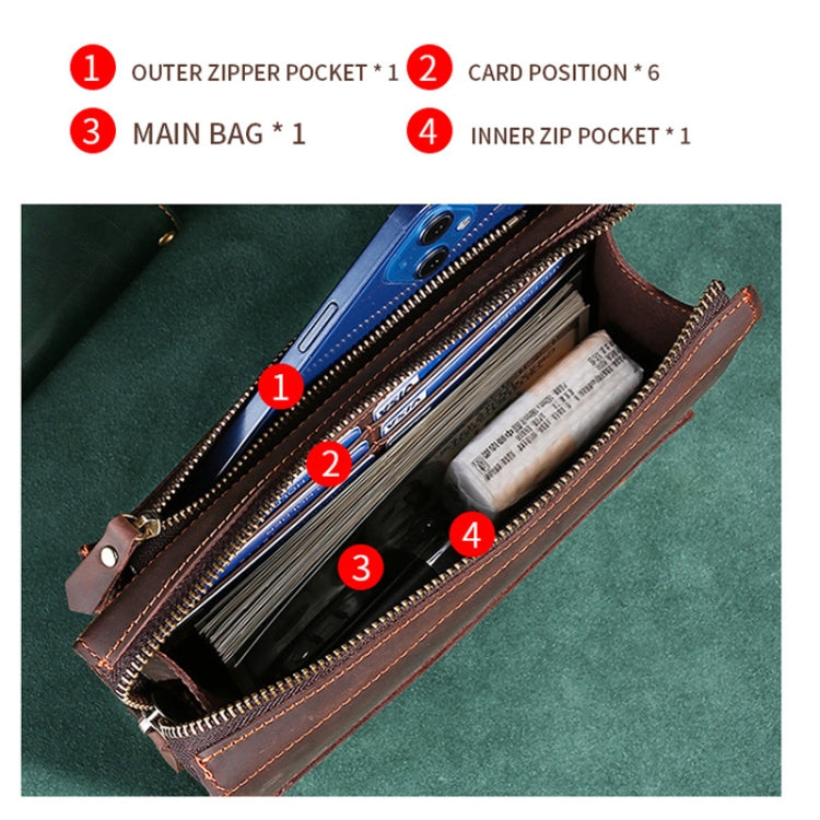TP-6029  Crazy Horse Leather Men Clutch Large Capacity Mobile Phone Bag Wallet