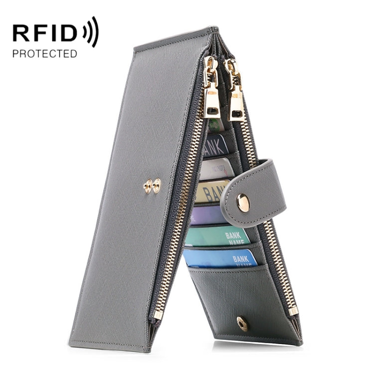 GLQ167  RFID Two-way Folding PU Cross Pattern With Zipper Pocket Wallet